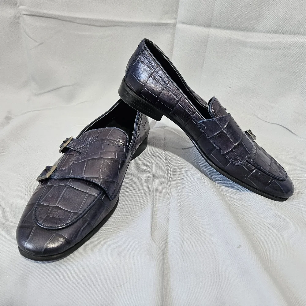 Sardinelli Barletta Italy Quiet Luxury Navy Double Monk Strap Loafers Sz 43/10